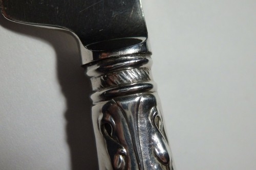 Antico coltello per formaggio Gorham 1890 argento sterling respinto foglia verde & Crosby - Foto 5 di 6