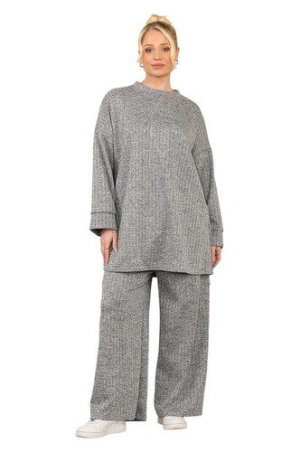 Ladies Loungewear 2 Piece Needle Ribbed Womens Long Sleeves Set Stylish Oversize - Picture 4 of 6