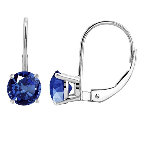 4 mm runder Saphir Ohrring mit Hebelverschluss für Damen in 14 K Weißgold - Bild 1 von 5