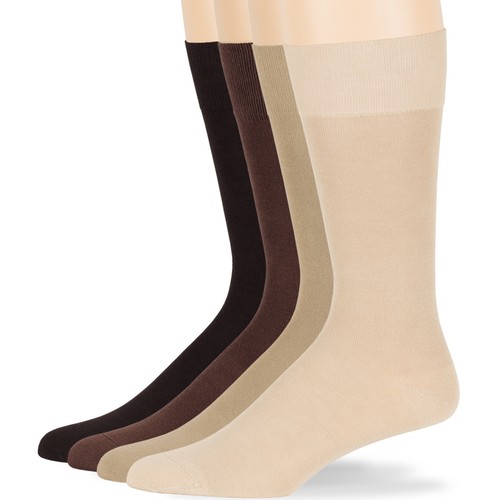 Men Bamboo 4 Pack Solid Assorted Mid-Calf Casual Socks Large 10-13 Beige, Brown - Picture 1 of 12