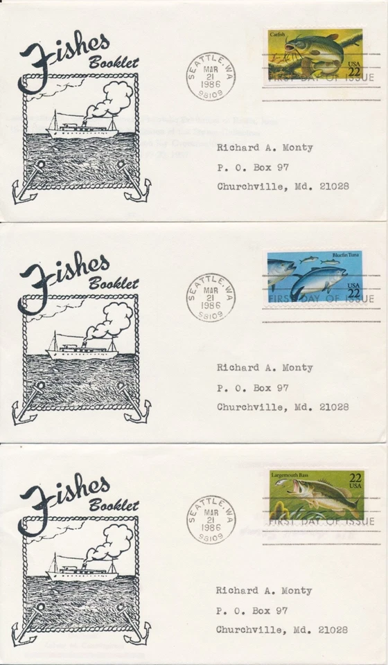 #2205-9 Game Fishing set of 5 C.E. Reid cachet First Day Covers to Richard Monty - Image 2 of 2
