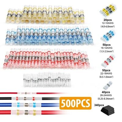 500pcs Solder Seal Sleeve Heat Shrink Butt Wire Connectors Terminals Waterproof