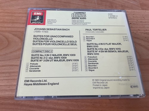 Bach cello suites nos. 3 & 4 Tortelier CD EMI Japanese NM - Picture 2 of 3
