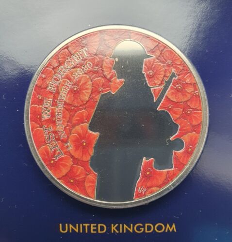 Moneta Royal Mint 2020 - Papavero Giorno della Memoria £5 Cinque Sterline Certificata BUNC - Nuova - Foto 2 di 4