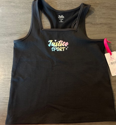 Justice Girls Black Rib Knit Tank Top Size L (12-14) NEW - Picture 2 of 3