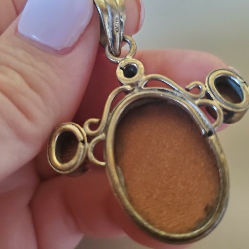 Handmade Gold Sandstone Pendant 4 Stone 2" Necklace .925 Silver - Picture 2 of 3