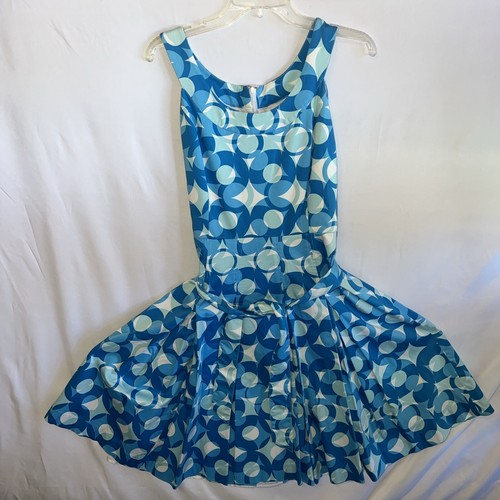 Calvin Klein Dress Size 10 Blue Circle Design Flare Skirt Sleeveless