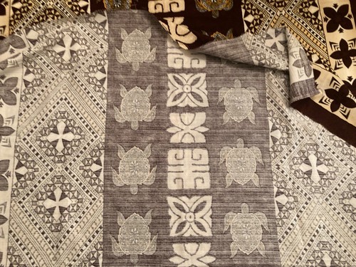 Turtle Hawaiian Tapa Bark Cloth 2 +Yards X 44" Brown Tan Mosaic Floral - Picture 4 of 5