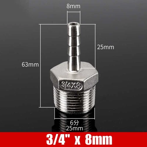 Stainless Male Thread Pipe Fitting x Barb Hose Tail Connector BSP 1/8" to 4" - Bild 45 von 86