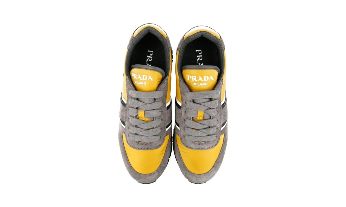 AUTH LUXURY PRADA SNEAKERS SHOES 4E3538 GREY YELLOW NEW US 7
