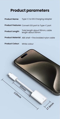 USB-C to Light 8Pin Adapter Compatible with iPhone 16 17 Pro Max iPad Model 60W - Picture 8 of 9