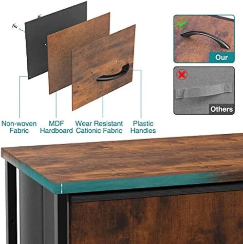 Brown 5 Drawers Dresser for Bedroom Wood Top Organizer Fabric Storage Drawers - Picture 6 of 7