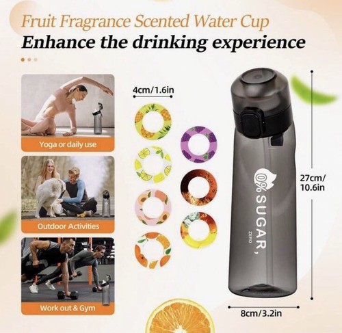 Fruit Fragrance Water Bottle With 7 Round Fruit Rings, Airs Up Dupe - Picture 3 of 4