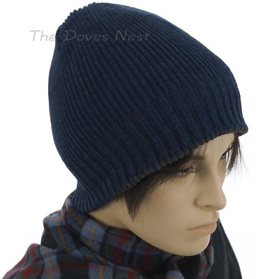 APT. 9 Men's REVERSIBLE Charcoal GRAY or NAVY BEANIE HAT Ribbed Knit WINTER CAP