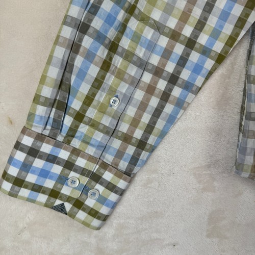 Bugatchi Uomo Shaped Fit Men Size L Check Multicolor Flip Cuffs Casual Shirt - Picture 10 of 13