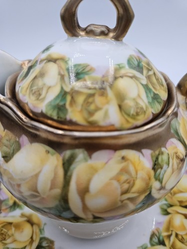 VTG. Bavaria Porcelain Single Serve Teapot with Saucer Yellow Rose Pattern - Picture 4 of 10