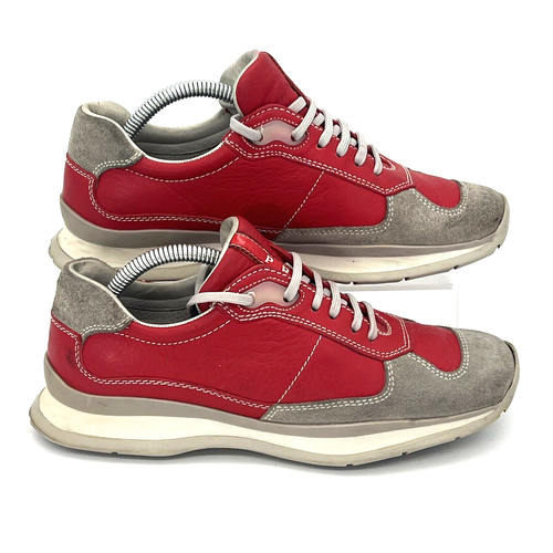 Prada Sneakers Women Size 5 Red Grey Tennis Gym Walk Casual Shoes Leather Suede - Picture 3 of 24