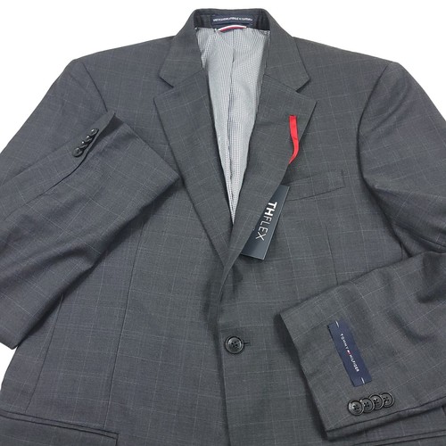 Tommy Hilfiger TH Flex Gray & Blue Plaid Wool Blend Suit w/ Pants Mens 40L X 34W - Picture 2 of 21