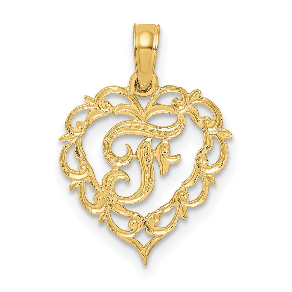 14K Yellow Gold F Script Initial In Heart Pendant | eBay
