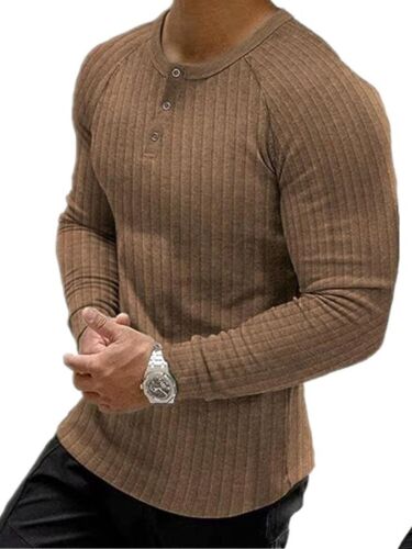 Men's Full Size Ribbed Round Neck Long Sleeve T-Shirt Plus Size - Picture 4 of 32