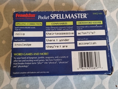 Retro Vintage Pocket Franklin SpellMaster SMQ-100 1994 Boxed In Case Working - Afbeelding 5 van 5