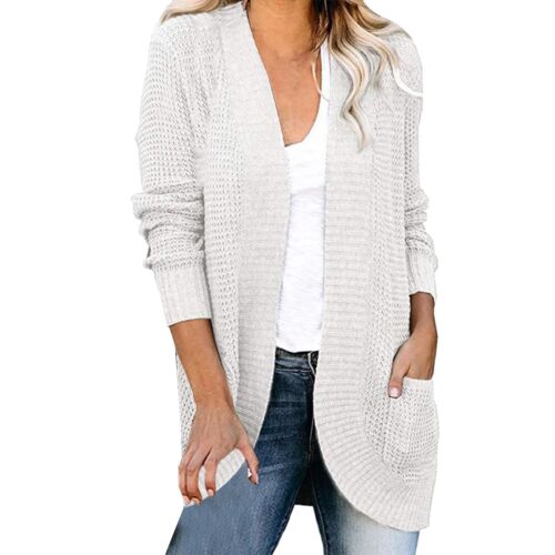 Women's Solid Color Sweater Cardigan Long Sleeve Open Front Pocket Knit Jacket - Picture 40 of 42