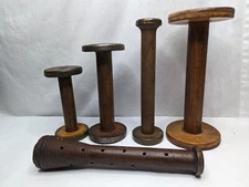 5x Vintage Industrial Textile Wooden Spool & Bobbin Lot, 7" to 12" Long