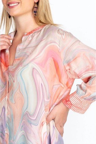 Johnny Was Laguna Vesper Voyager 100% Silk Tunic Blouse color Multi Size M NEW - Picture 2 of 4