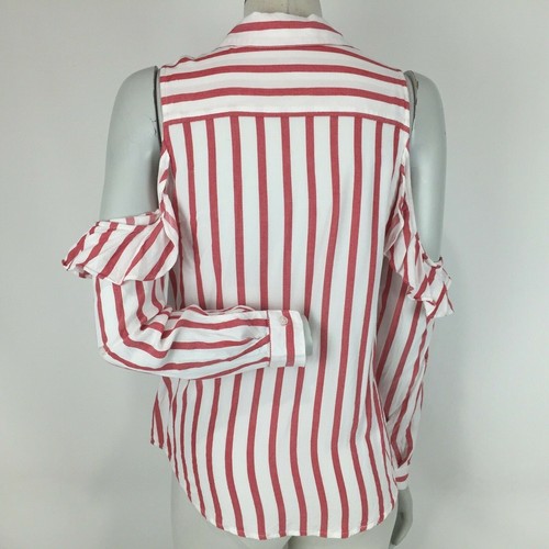 Tokito Shirt White Size 10 Red Stripe Cold Shoulder Long Sleeve Casual Women's - Picture 6 of 10