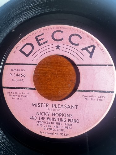 RARE Nicky Hopkins Whistling Piano - Mister Pleasant - 7" 45 RPM Decca 34466