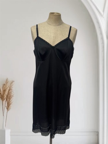 Vintage Vanity Fair schwarz 36 M Dessous Spitze Full Slip Kleid Nylon Negligee sexy