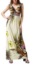 NEW Morefeel Plunge Neckline Cut-out Back Printed Bohemian Summer Maxi Dress M