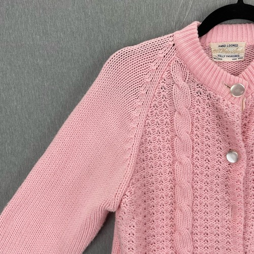 Vintage Fully Fashioned Cardigan Sweater Pink M 100% Virgin Acrylic Hand Loomed - Picture 3 of 12