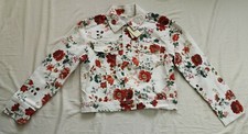 Maje Women's White Viflor Floral Print Denim Jacket Size 36 Uk 8 New With Tags