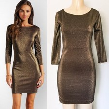 Alice + Olivia Metallic Bronze Gold Cocktail Party Dress Size 2 Mesh Lurex $275