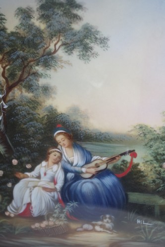 AA1 Antique signed Hil 1/2 PORTRAIT PAINTING of Lady w Mandolin & Girl - Picture 12 of 18