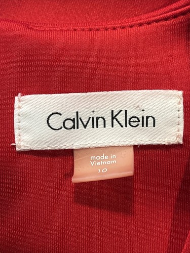 Calvin Klein Dress Womens 10 Red Black Sleeveless Round Neck Fit & Flare Stretch - Picture 3 of 6