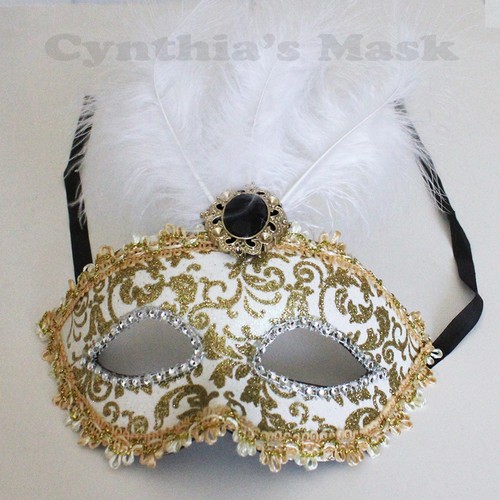 Venetian Masquerade Mask w/Feathers Party Prom Mardi Gras Wedding Halloween - Picture 3 of 7