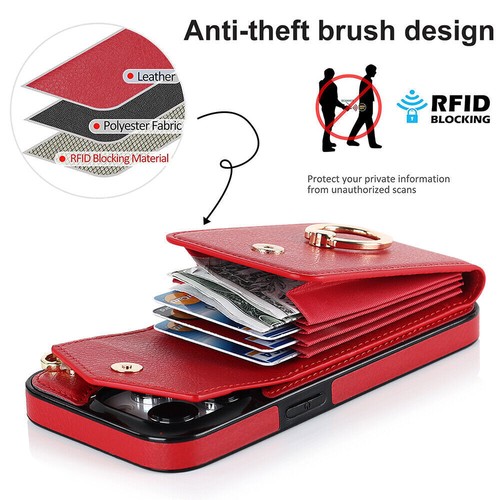Leather Card Wallet Ring Phone Case For iPhone 11 12 13 14 15 16 Pro Max XR 8 7 - Picture 8 of 72