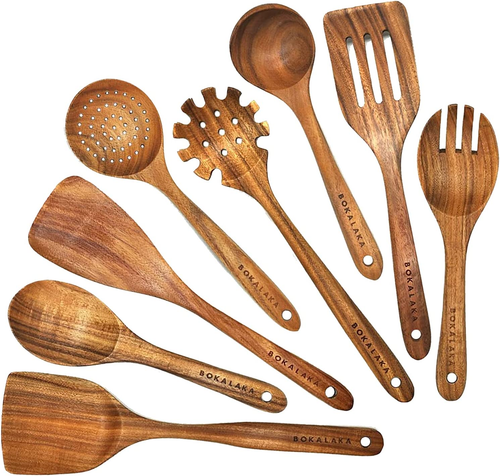 Teak Wooden Spoons for Cooking - 8Pcs Kitchen Utensils Set with Spatulas - Picture 7 of 12