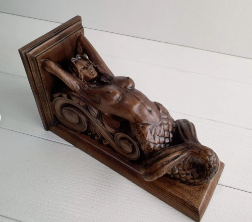 Corbel Mermaid of wood Decorative Carved Wooden Corbel 1pc Wall Hanging Decor - Picture 4 of 24