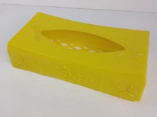 Vintage 1970s Tissue Box Holder Yellow Flowers Rectangular Removeable Lid
