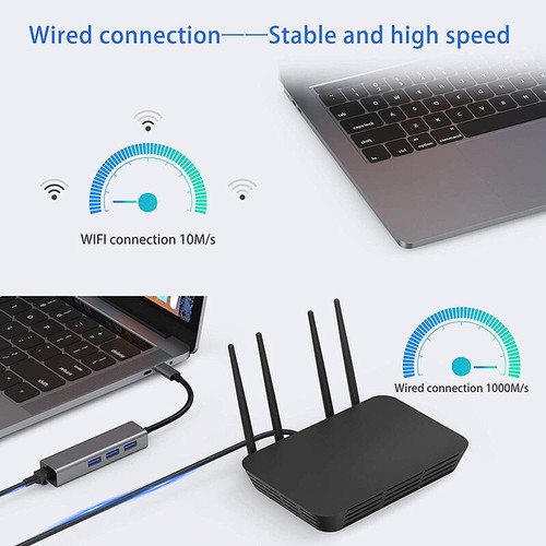 USB-C HUB Distribuidor Divisor USB A 3Puertos Gigabit Ethernet LAN Tipo C Adaptador RJ45 - Imagen 6 de 18