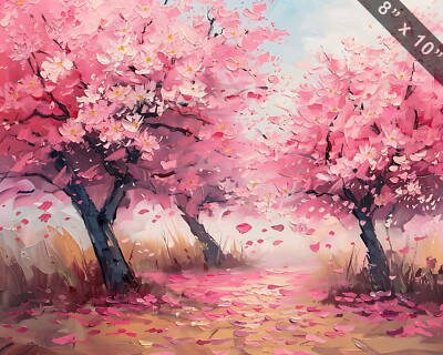 油絵 油彩  絵 絵画【Çherry blossom road】 Waterfall near cherry blossoms high quality oil painting