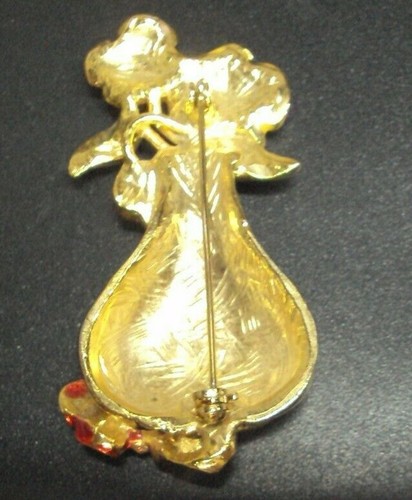 Vtg ESTATE JEWELRY Large FLOWER VASE Enamel Goldtone Pin Brooch 2 1/4" x 1 1/8"  - Picture 6 of 7