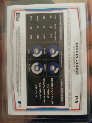 2014 Topps Bowman Aaron Judge Rookie Card---Rare Great Condition - Bild 2 von 2