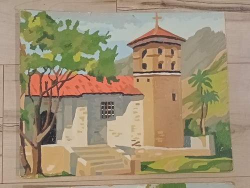 Original Ölgemälde Mission Kirche auf Karton Posten von zwei 1972 11" x 14" - Bild 3 von 16