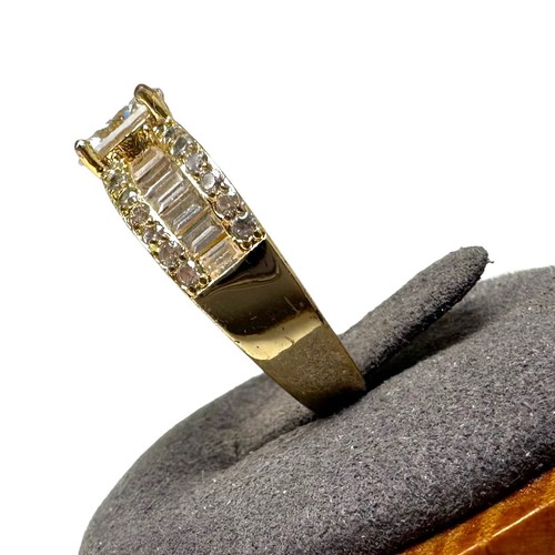 Vtg Gold Tone Clear Round Solitaire Baguettes Costume Jewelry Band Ring Size 8 - Picture 6 of 10