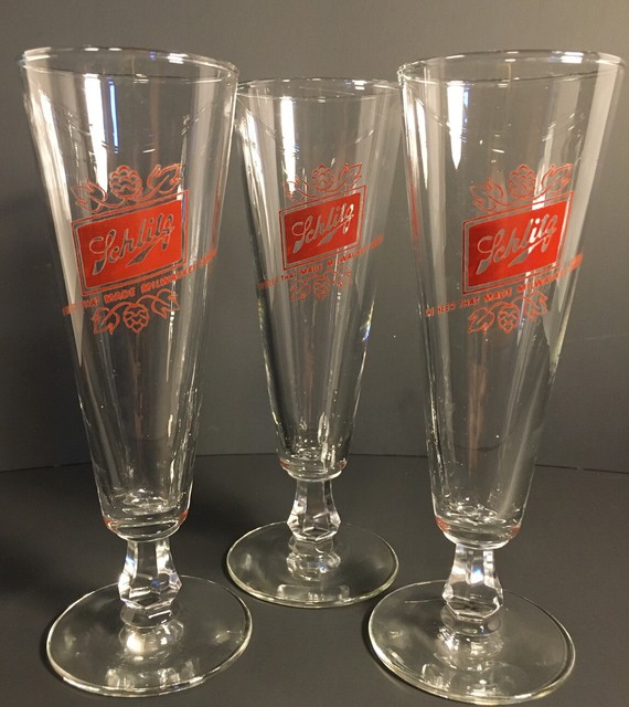 Lot Of 3 Vintage Schlitz Beer Glasses Footed Pilsner Beer Glasses