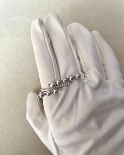 Top-Tier Japanese Silver Blue Saiundama Akoya Pearl Ring, Architectural Design - Picture 11 of 12
